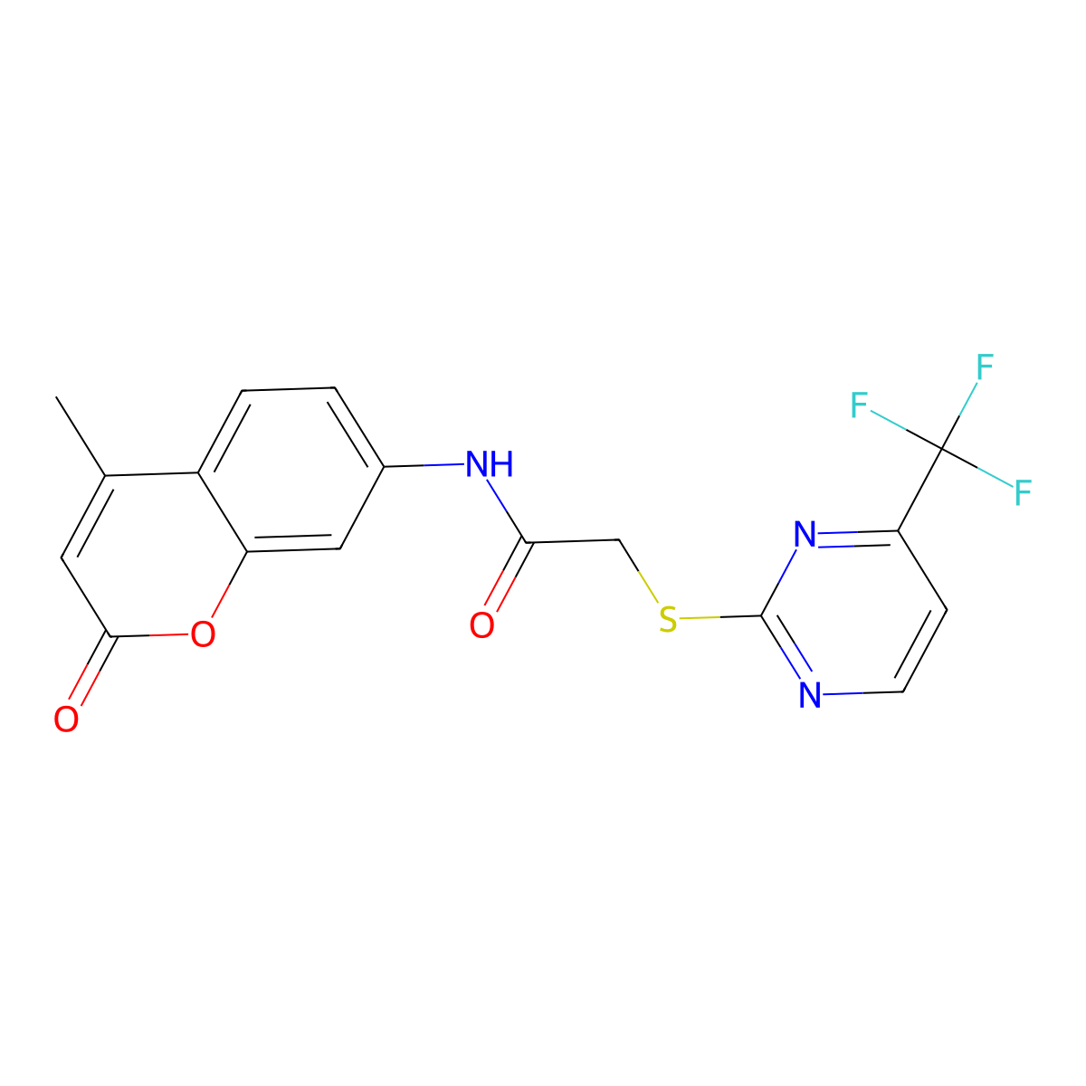 N-(4-methyl-2-oxo-2H-chromen-7-yl)-2-{[4-(trifluoromethyl)pyrimidin-2-yl]sulfanyl}acetamide molecular structure, CAS 832728-84-4