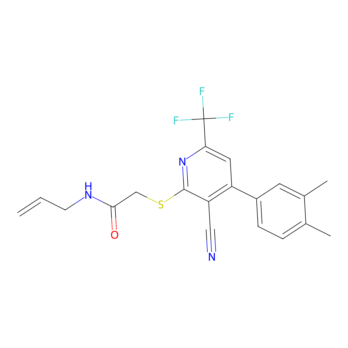 2-{[3-cyano-4-(3,4-dimethylphenyl)-6-(trifluoromethyl)pyridin-2-yl]sulfanyl}-N-(prop-2-en-1-yl)acetamide molecular structure, CAS 832729-09-6