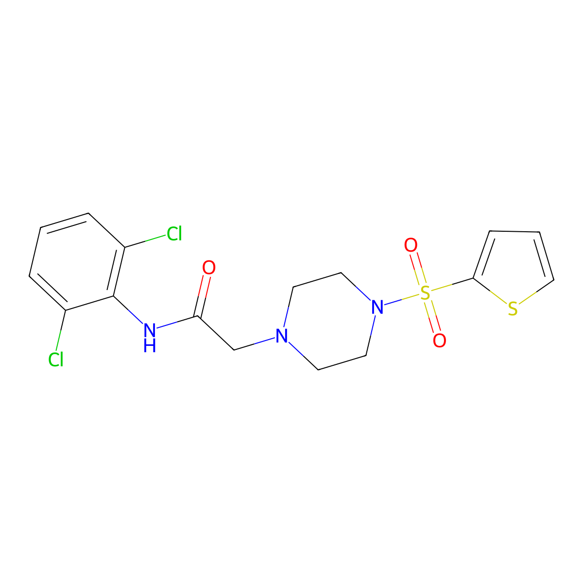 N-(2,6-dichlorophenyl)-2-(4-thiophen-2-ylsulfonylpiperazin-1-yl)acetamide molecular structure, CAS 832736-64-8