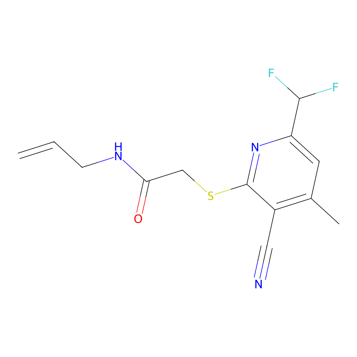 2-{[3-cyano-6-(difluoromethyl)-4-methylpyridin-2-yl]sulfanyl}-N-(prop-2-en-1-yl)acetamide molecular structure, CAS 832736-97-7