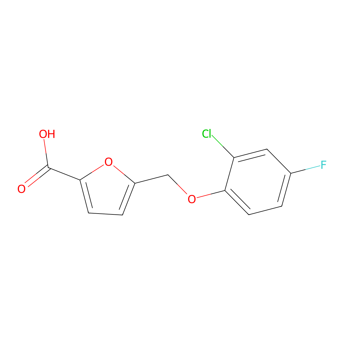 5-[(2-Chloro-4-fluorophenoxy)methyl]furan-2-carboxylic acid molecular structure, CAS 832737-12-9