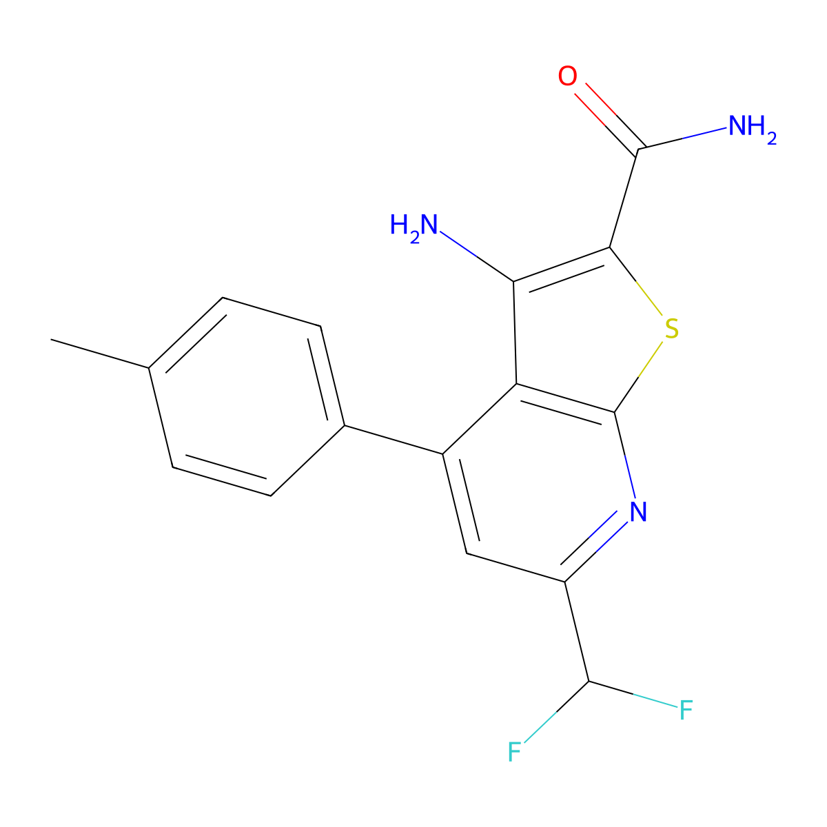 3-Amino-6-(difluoromethyl)-4-(4-methylphenyl)thieno[2,3-b]pyridine-2-carboxamide molecular structure, CAS 832737-16-3