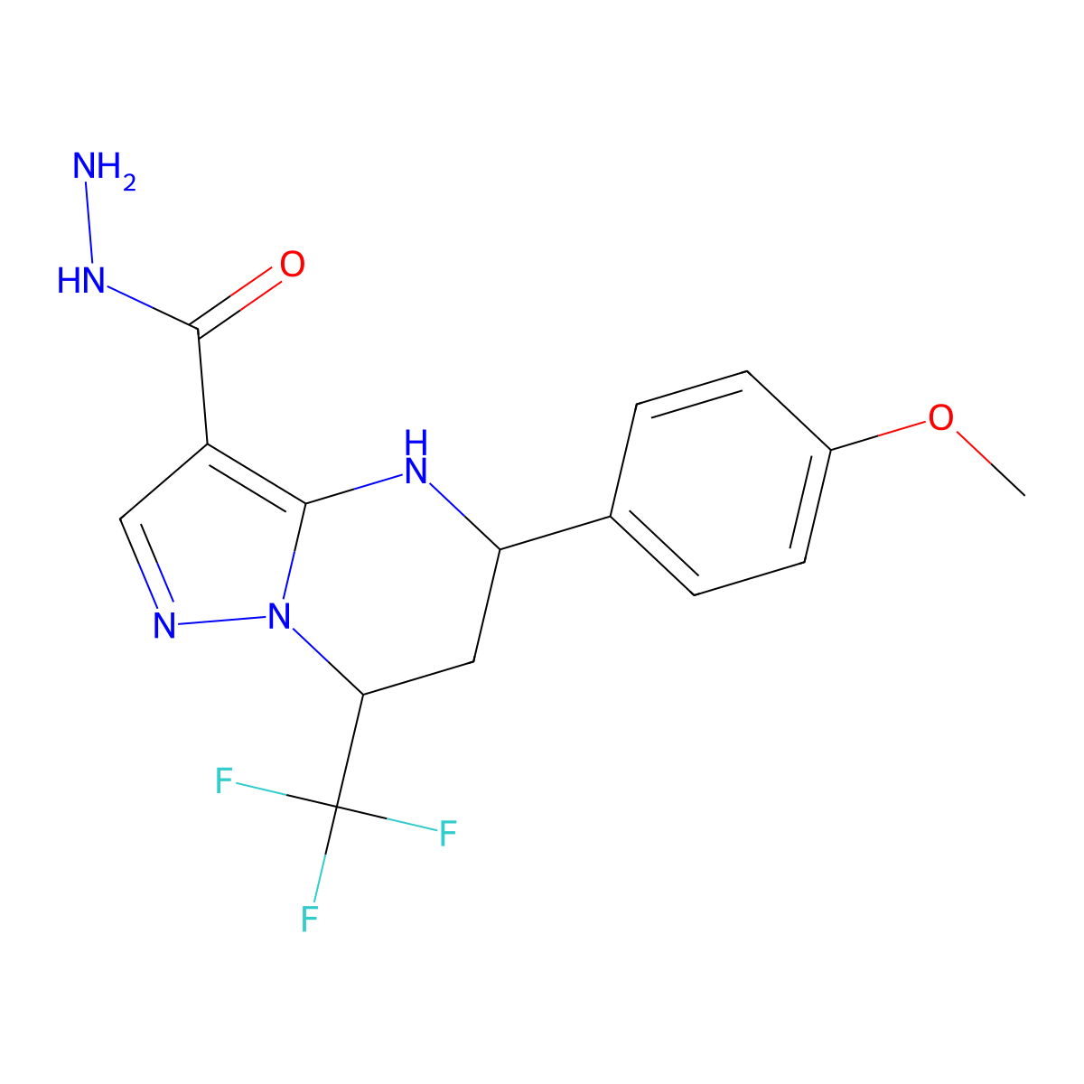5-(4-Methoxyphenyl)-7-(trifluoromethyl)-4,5,6,7-tetrahydropyrazolo[1,5-a]pyrimidine-3-carbohydrazide molecular structure, CAS 832737-36-7
