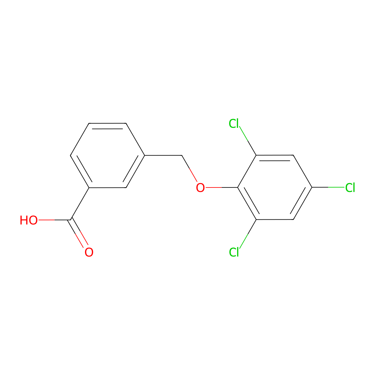 3-[(2,4,6-Trichlorophenoxy)methyl]benzoic acid molecular structure, CAS 832737-38-9