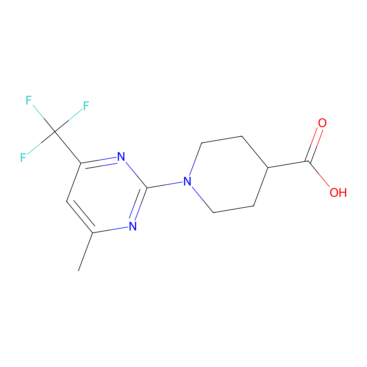 1-[4-Methyl-6-(trifluoromethyl)pyrimidin-2-yl]piperidine-4-carboxylic acid molecular structure, CAS 832737-40-3