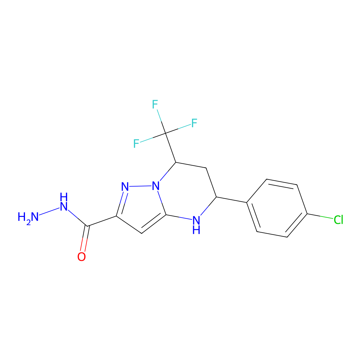 5-(4-Chlorophenyl)-7-(trifluoromethyl)-4,5,6,7-tetrahydropyrazolo[1,5-a]pyrimidine-2-carbohydrazide molecular structure, CAS 832737-47-0