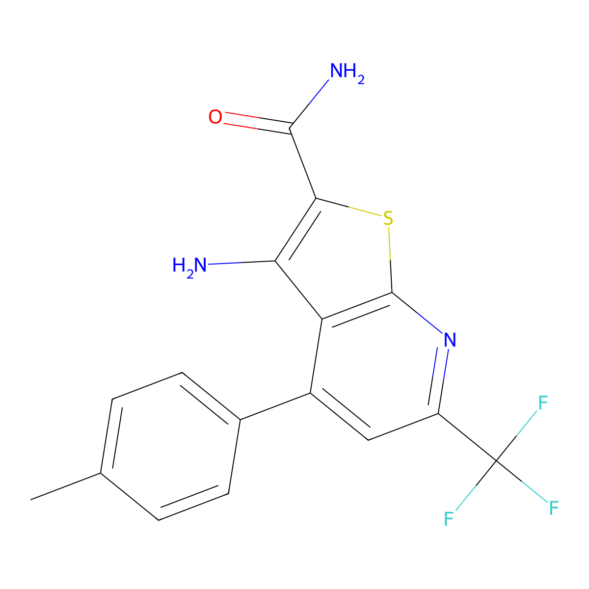 3-Amino-4-(p-tolyl)-6-(trifluoromethyl)thieno[2,3-b]pyridine-2-carboxamide molecular structure, CAS 832737-65-2
