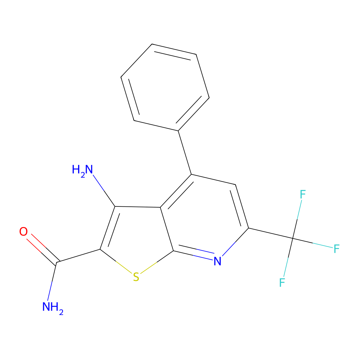 3-Amino-4-phenyl-6-(trifluoromethyl)thieno[2,3-b]pyridine-2-carboxamide molecular structure, CAS 832737-67-4
