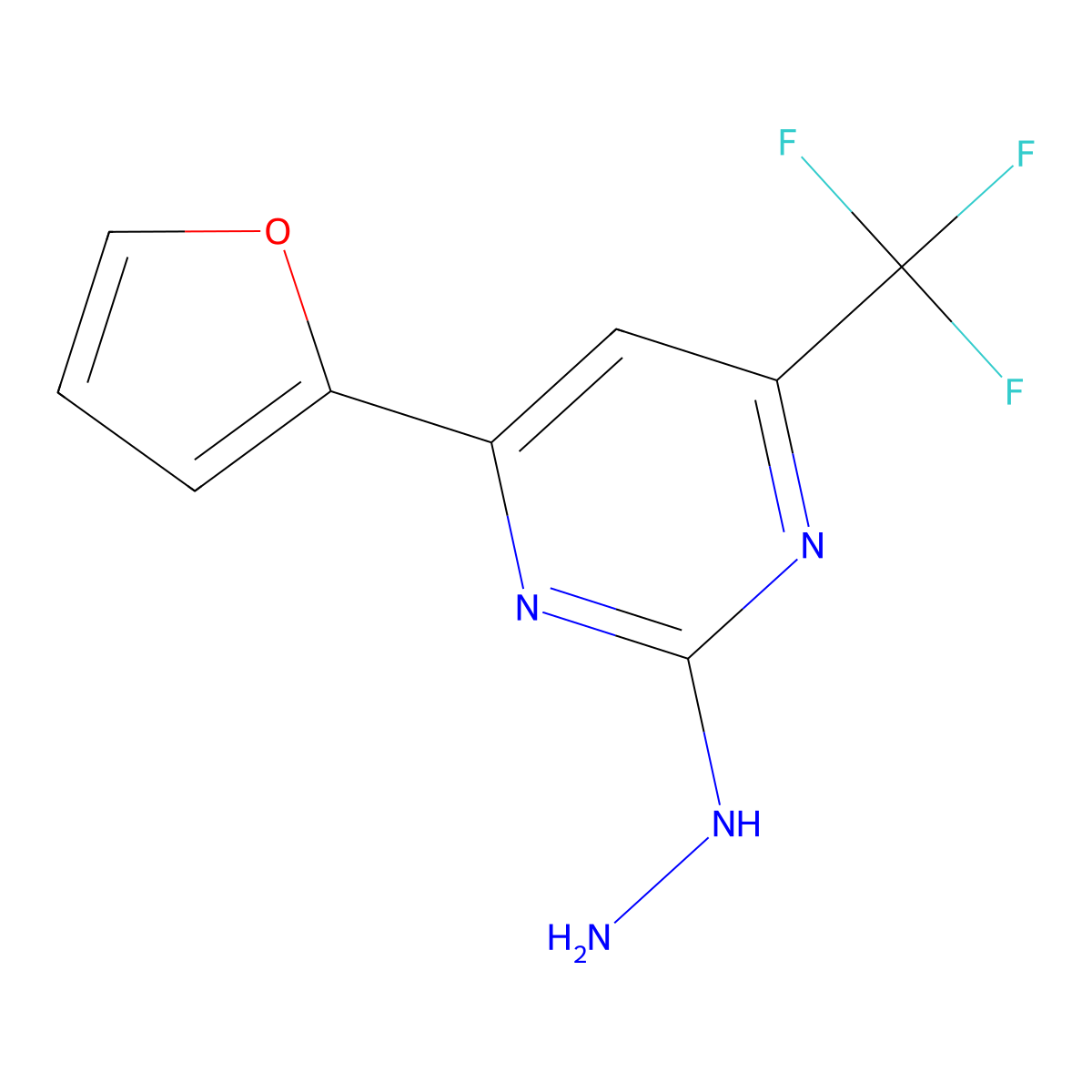 4-(2-Furanyl)-2-hydrazinyl-6-(trifluoromethyl)pyrimidine molecular structure, CAS 832737-70-9