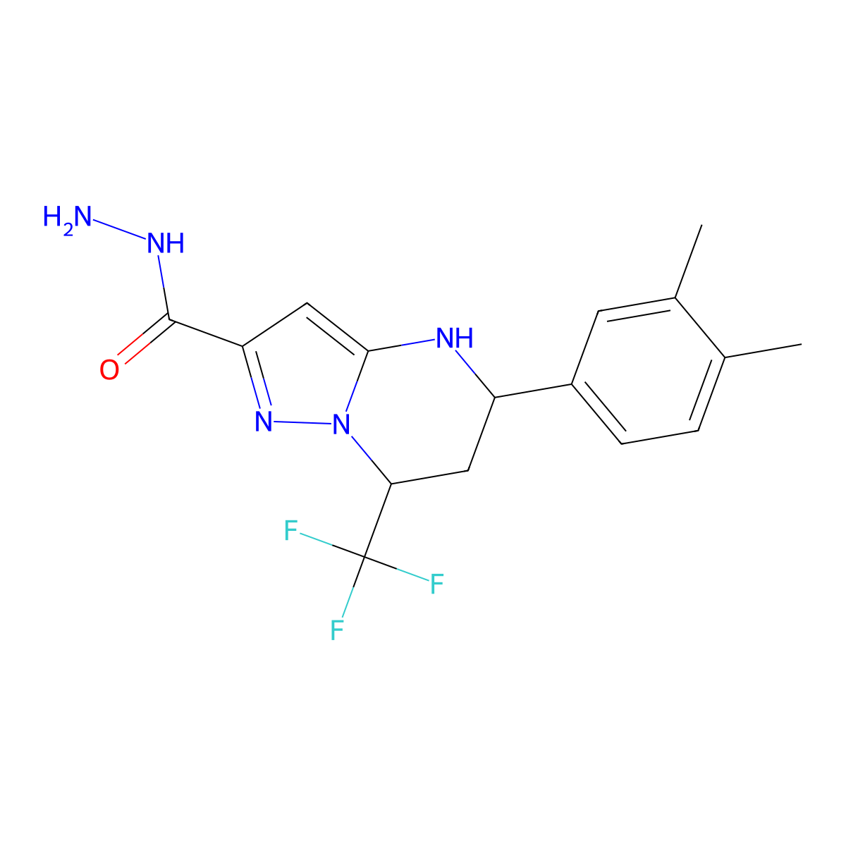 5-(3,4-Dimethylphenyl)-7-(trifluoromethyl)-4,5,6,7-tetrahydropyrazolo[1,5-a]pyrimidine-2-carbohydrazide molecular structure, CAS 832737-72-1