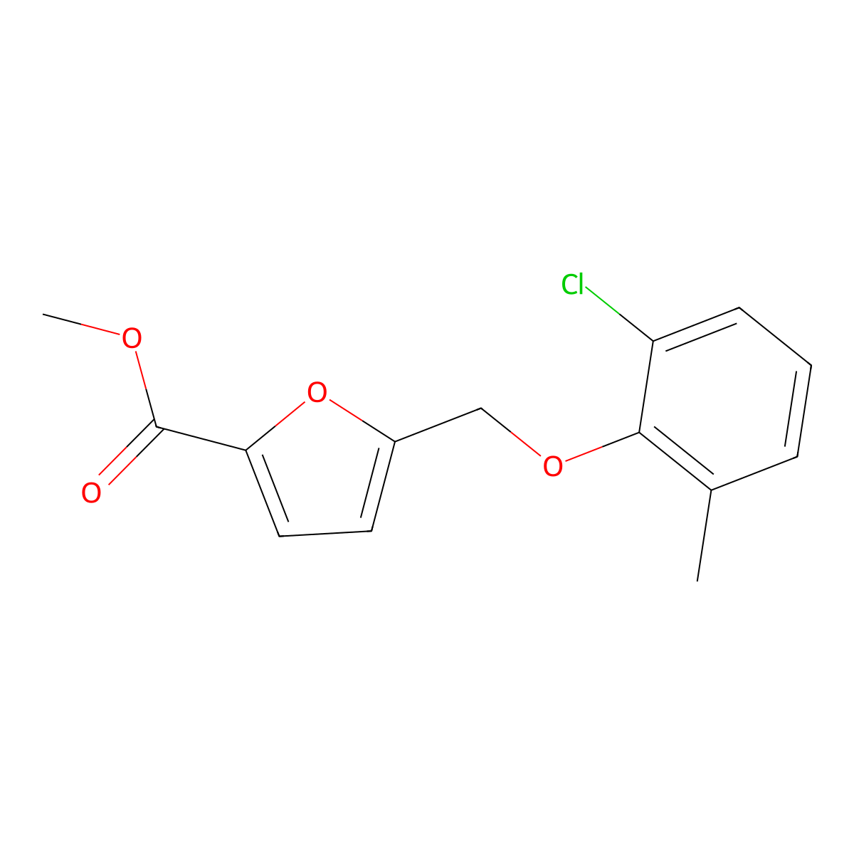 Methyl 5-((2-chloro-6-methylphenoxy)methyl)furan-2-carboxylate molecular structure, CAS 832737-75-4