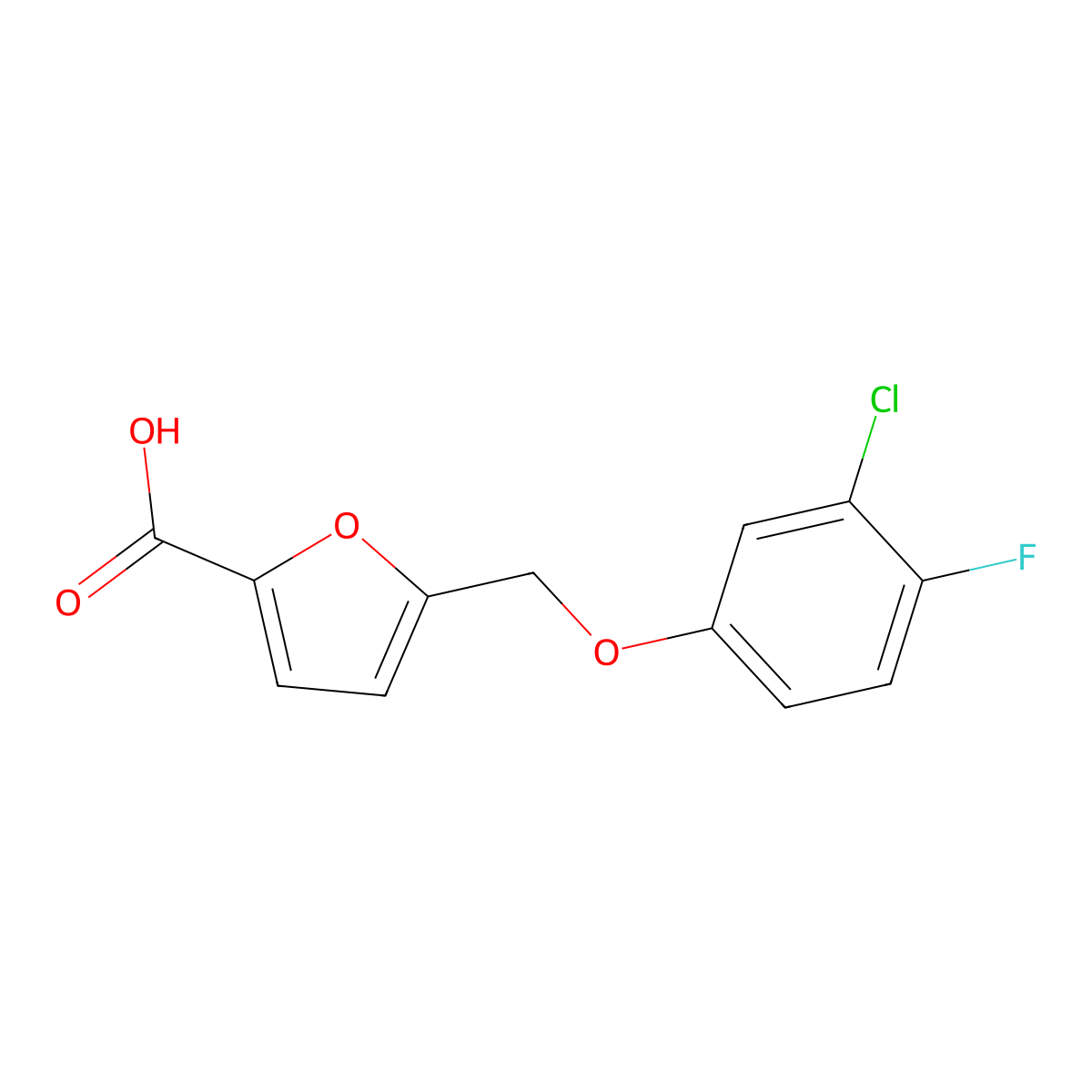 5-[(3-Chloro-4-fluorophenoxy)methyl]furan-2-carboxylic acid molecular structure, CAS 832737-77-6