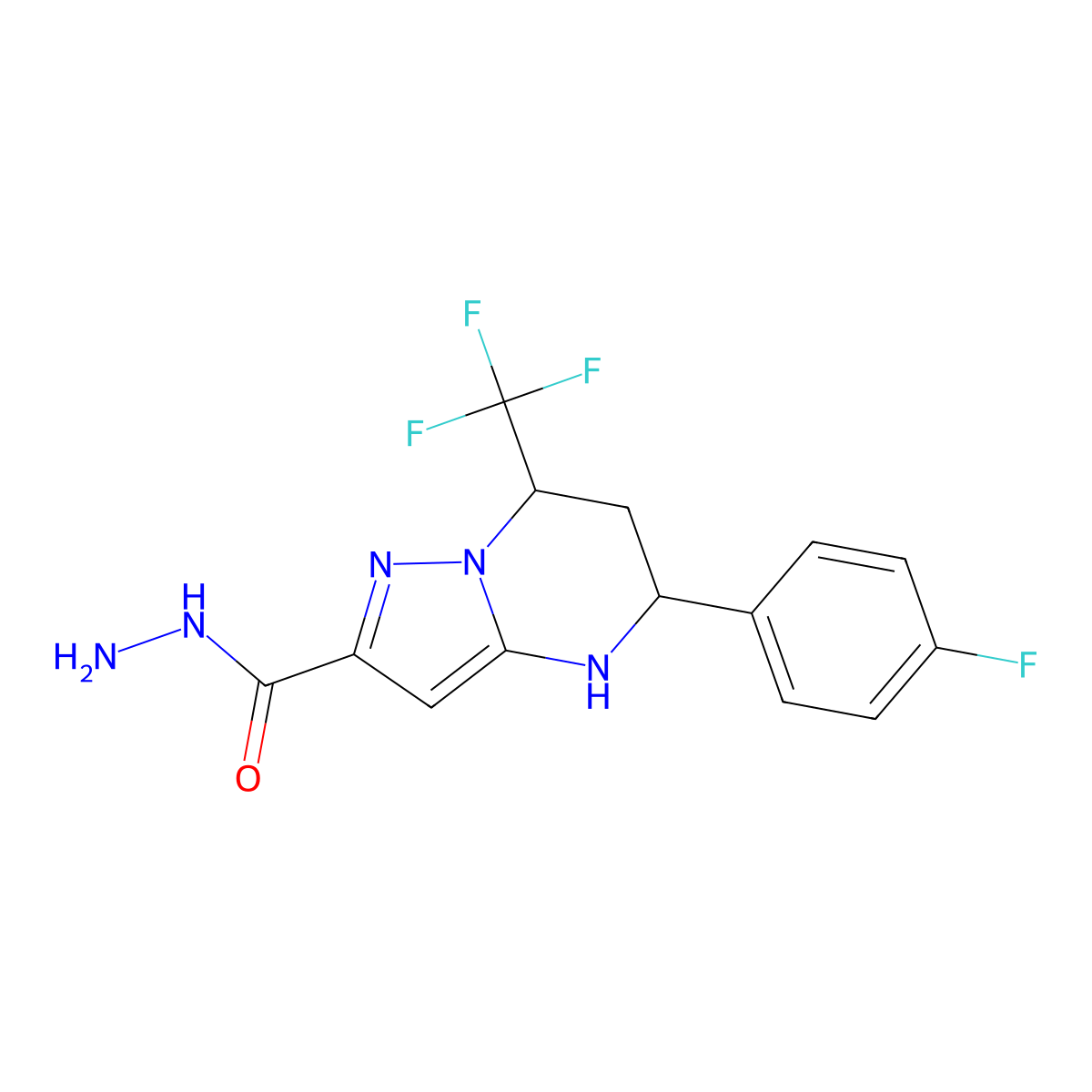 5-(4-Fluorophenyl)-7-(trifluoromethyl)-4,5,6,7-tetrahydropyrazolo[1,5-a]pyrimidine-2-carbohydrazide molecular structure, CAS 832737-90-3