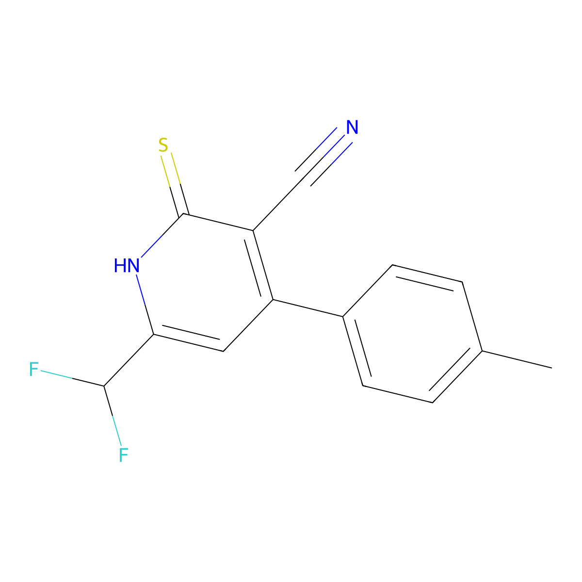6-(Difluoromethyl)-2-thioxo-4-(p-tolyl)-1,2-dihydropyridine-3-carbonitrile molecular structure, CAS 832737-93-6