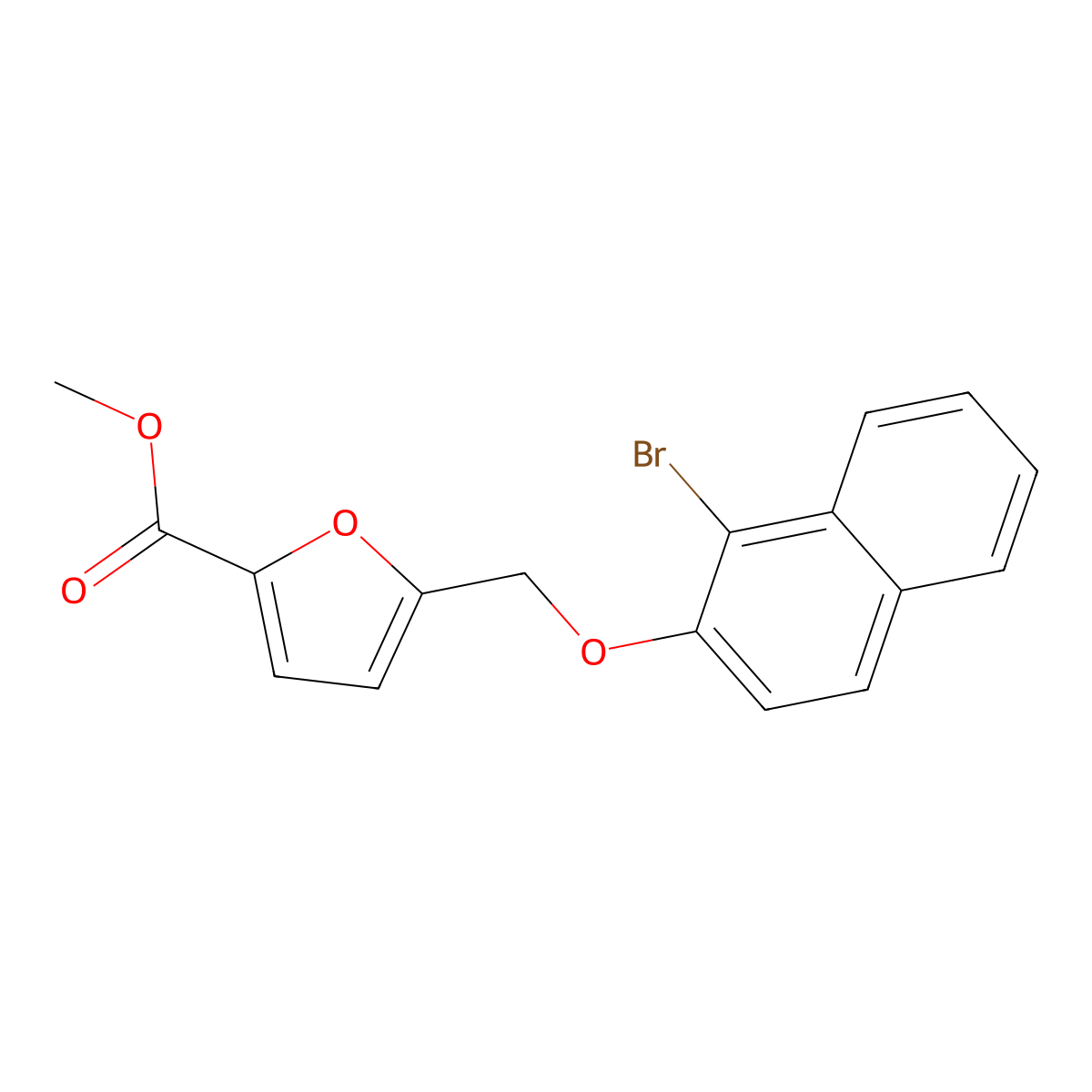 Methyl 5-(((1-bromonaphthalen-2-yl)oxy)methyl)furan-2-carboxylate molecular structure, CAS 832738-12-2