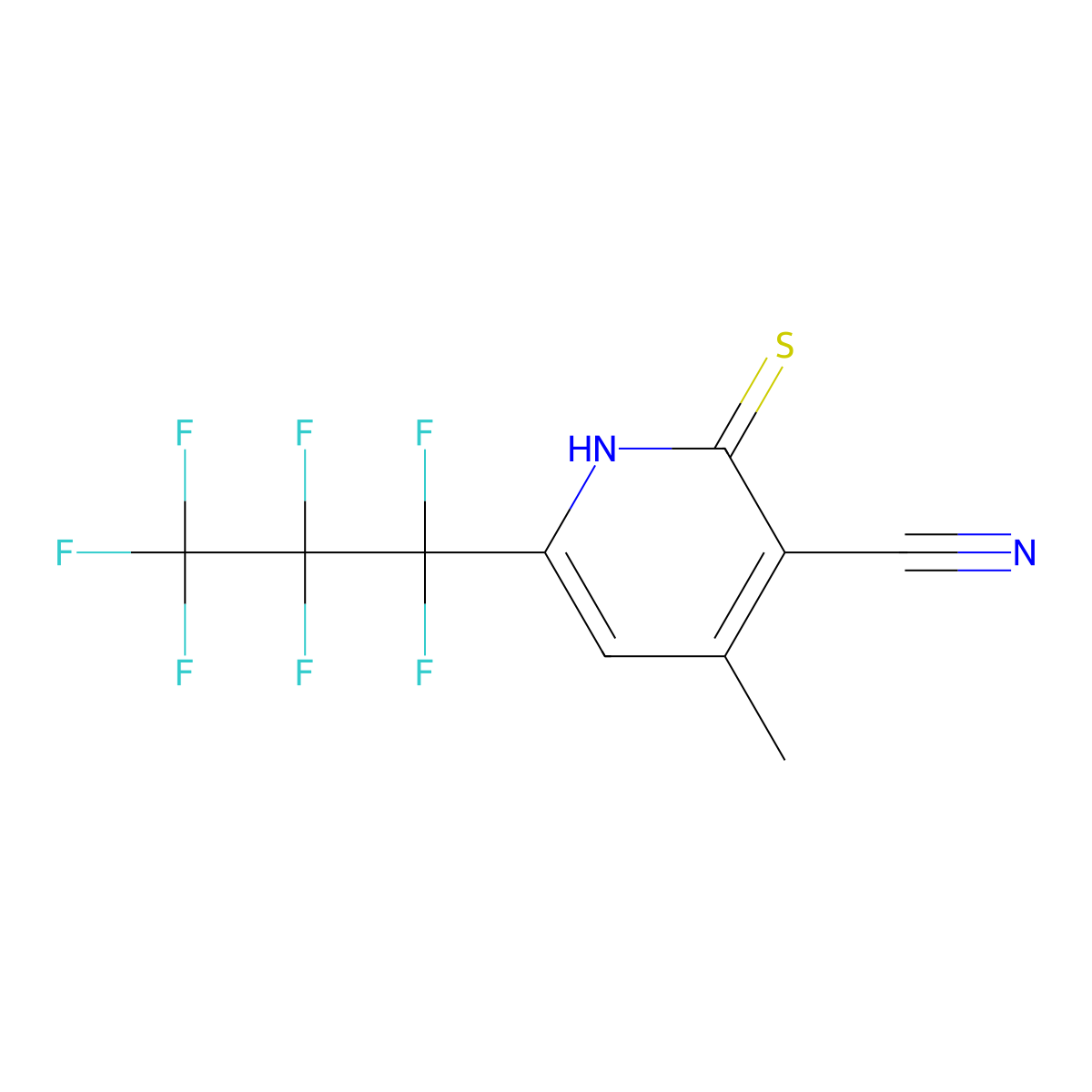 4-Methyl-6-(perfluoropropyl)-2-thioxo-1,2-dihydropyridine-3-carbonitrile molecular structure, CAS 832738-24-6