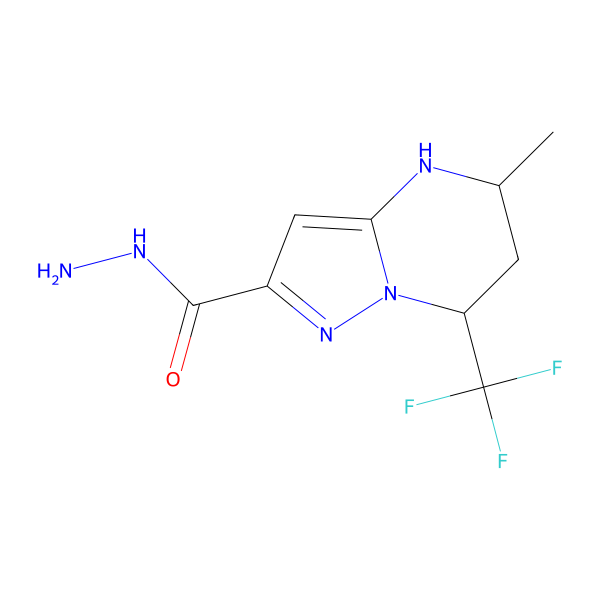 5-Methyl-7-(trifluoromethyl)-4,5,6,7-tetrahydropyrazolo[1,5-a]pyrimidine-2-carbohydrazide molecular structure, CAS 832739-21-6