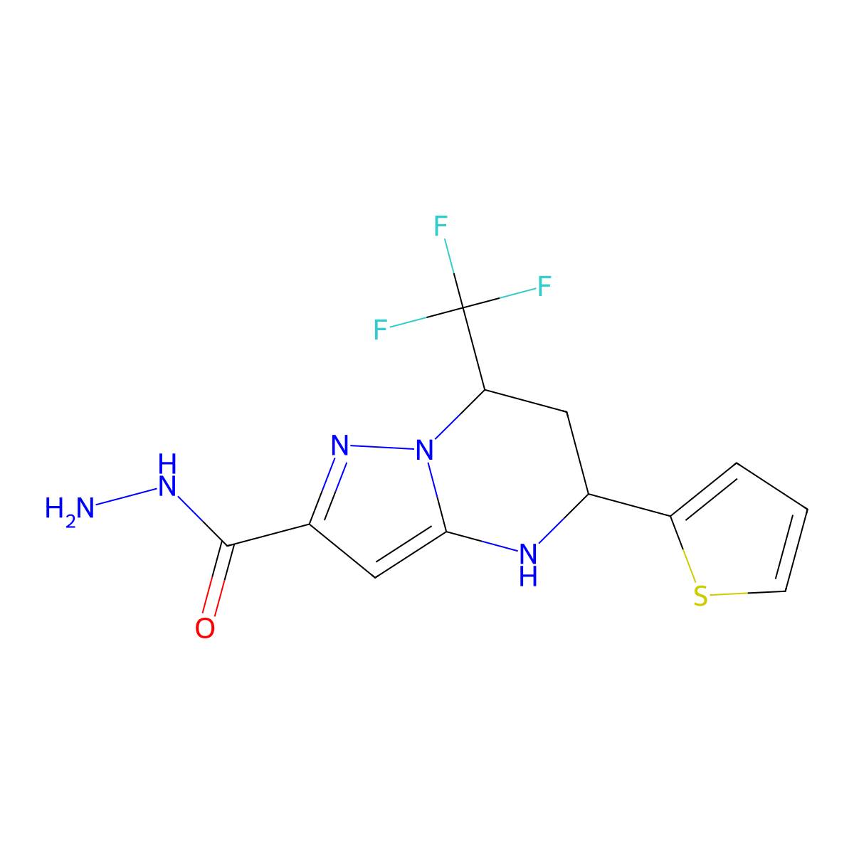 5-(Thiophen-2-yl)-7-(trifluoromethyl)-4,5,6,7-tetrahydropyrazolo[1,5-a]pyrimidine-2-carbohydrazide molecular structure, CAS 832739-24-9