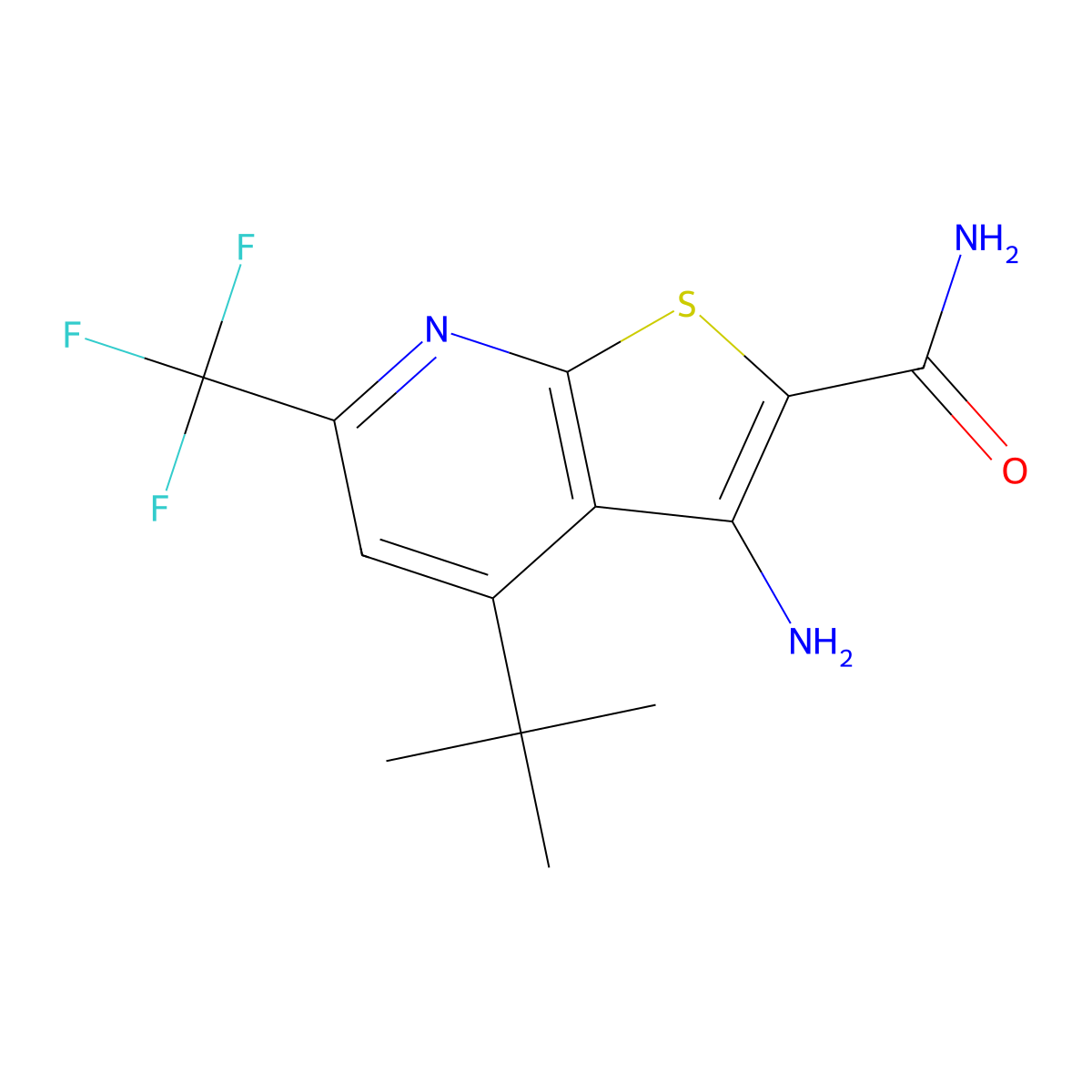 3-Amino-4-tert-butyl-6-(trifluoromethyl)thieno[2,3-b]pyridine-2-carboxamide molecular structure, CAS 832739-30-7