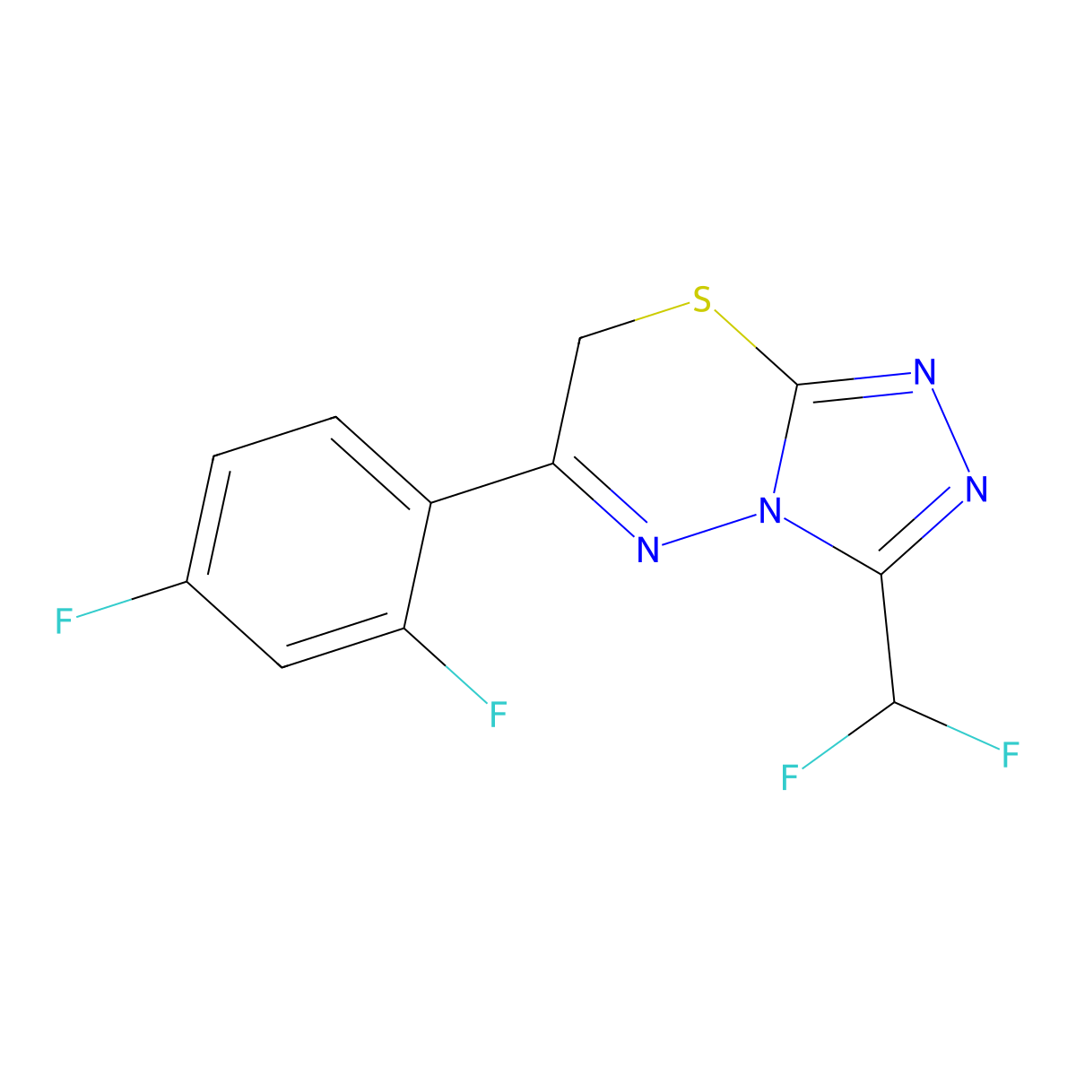 3-(difluoromethyl)-6-(2,4-difluorophenyl)-7H-[1,2,4]triazolo[3,4-b][1,3,4]thiadiazine molecular structure, CAS 832739-32-9