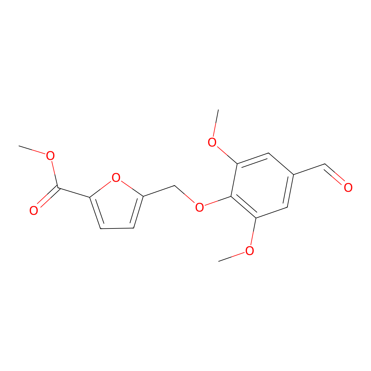 Methyl 5-[(4-formyl-2,6-dimethoxyphenoxy)methyl]furan-2-carboxylate molecular structure, CAS 832739-33-0