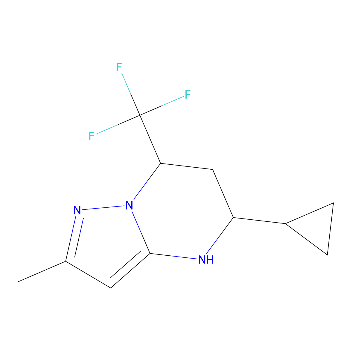 5-Cyclopropyl-2-methyl-7-(trifluoromethyl)-4,5,6,7-tetrahydropyrazolo[1,5-a]pyrimidine molecular structure, CAS 832739-41-0