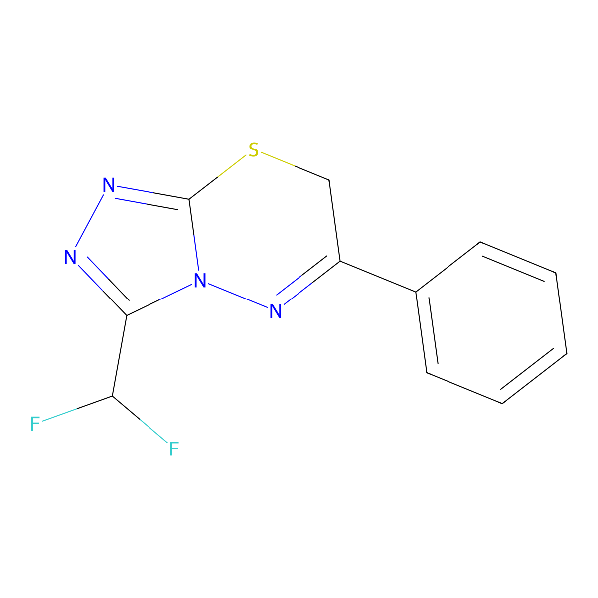 3-(difluoromethyl)-6-phenyl-7H-[1,2,4]triazolo[3,4-b][1,3,4]thiadiazine molecular structure, CAS 832739-49-8
