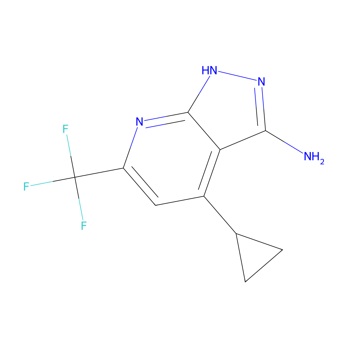 4-Cyclopropyl-6-(trifluoromethyl)-1H-pyrazolo[3,4-b]pyridin-3-amine molecular structure, CAS 832739-88-5