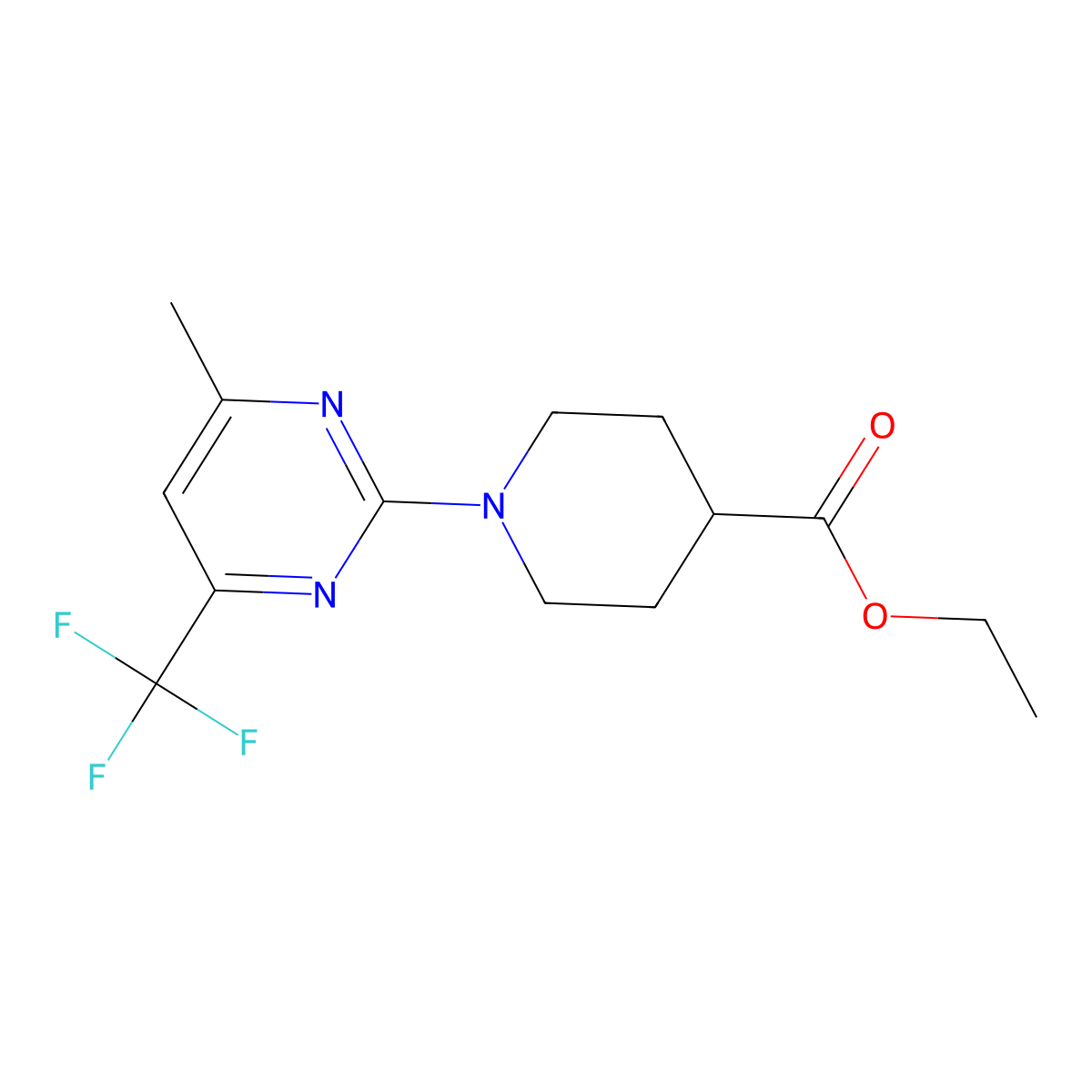 Ethyl 1-(4-methyl-6-(trifluoromethyl)pyrimidin-2-yl)piperidine-4-carboxylate molecular structure, CAS 832740-03-1