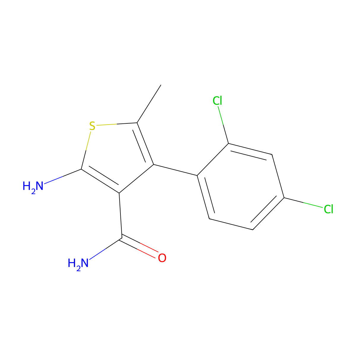 2-Amino-4-(2,4-dichlorophenyl)-5-methylthiophene-3-carboxamide molecular structure, CAS 832740-33-7