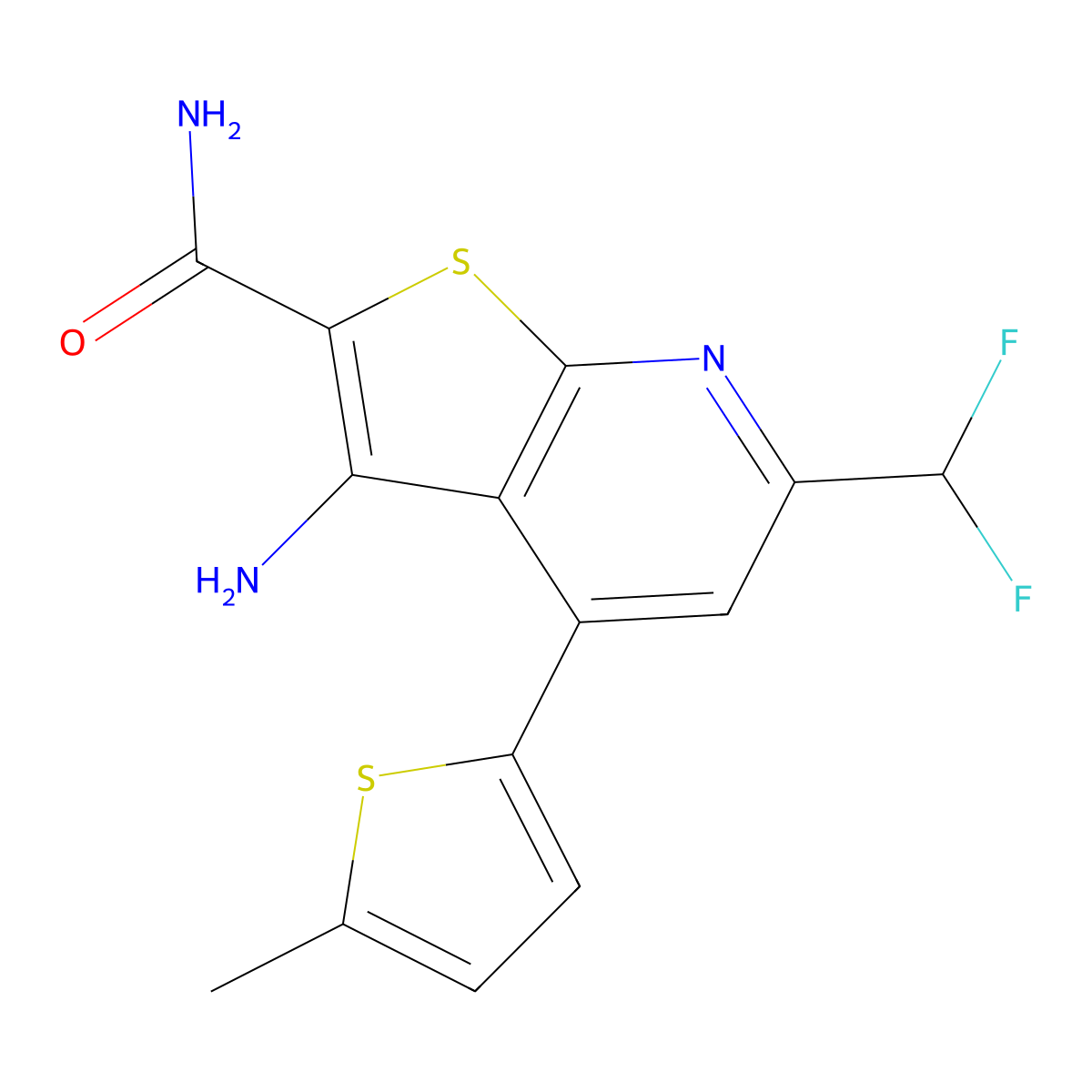 3-Amino-6-(difluoromethyl)-4-(5-methylthiophen-2-yl)thieno[2,3-b]pyridine-2-carboxamide molecular structure, CAS 832740-46-2