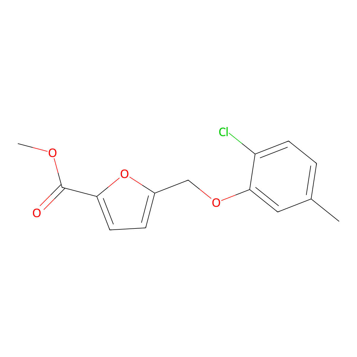 Methyl 5-((2-chloro-5-methylphenoxy)methyl)furan-2-carboxylate molecular structure, CAS 832740-67-7