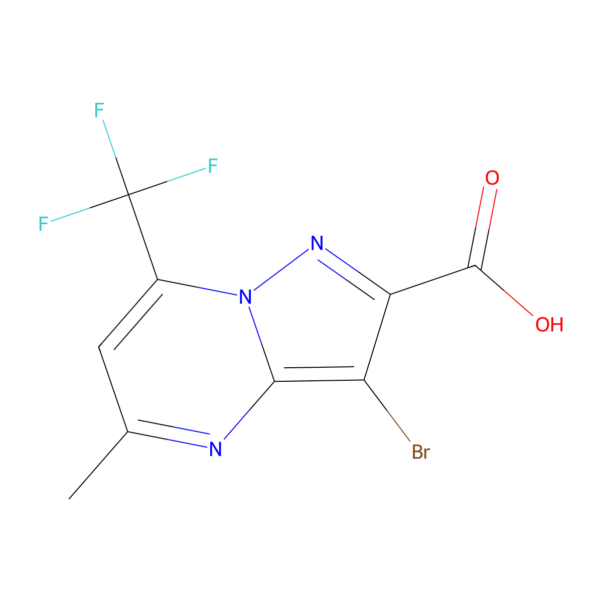 3-Bromo-5-methyl-7-(trifluoromethyl)pyrazolo[1,5-a]pyrimidine-2-carboxylic acid molecular structure, CAS 832740-70-2