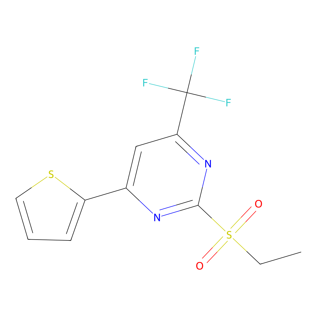 Pyrimidine, 2-(ethylsulfonyl)-4-(2-thienyl)-6-(trifluoromethyl)- molecular structure, CAS 832740-90-6
