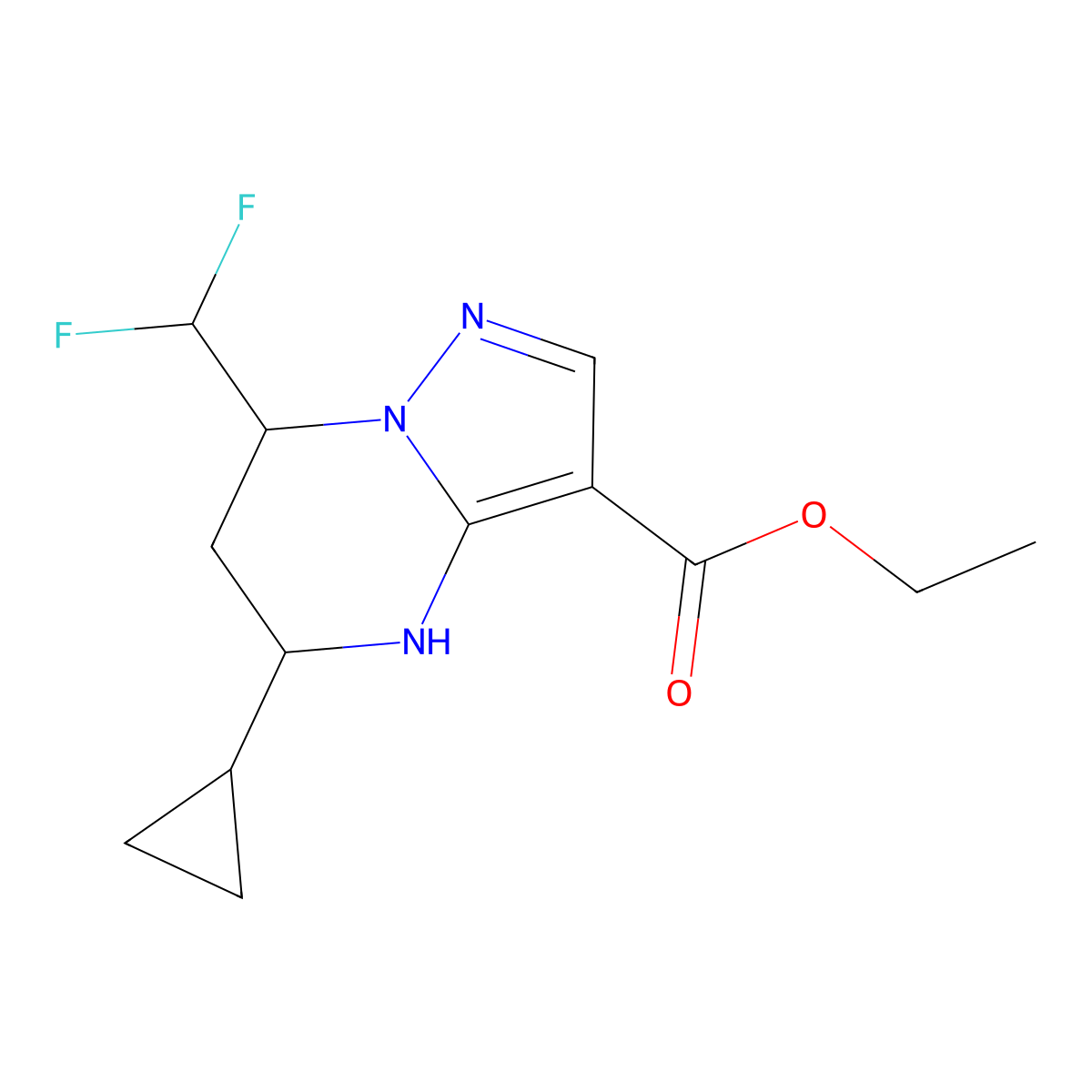 Ethyl 5-cyclopropyl-7-(difluoromethyl)-4,5,6,7-tetrahydropyrazolo(1,5-a)pyrimidine-3-carboxylate molecular structure, CAS 832740-92-8