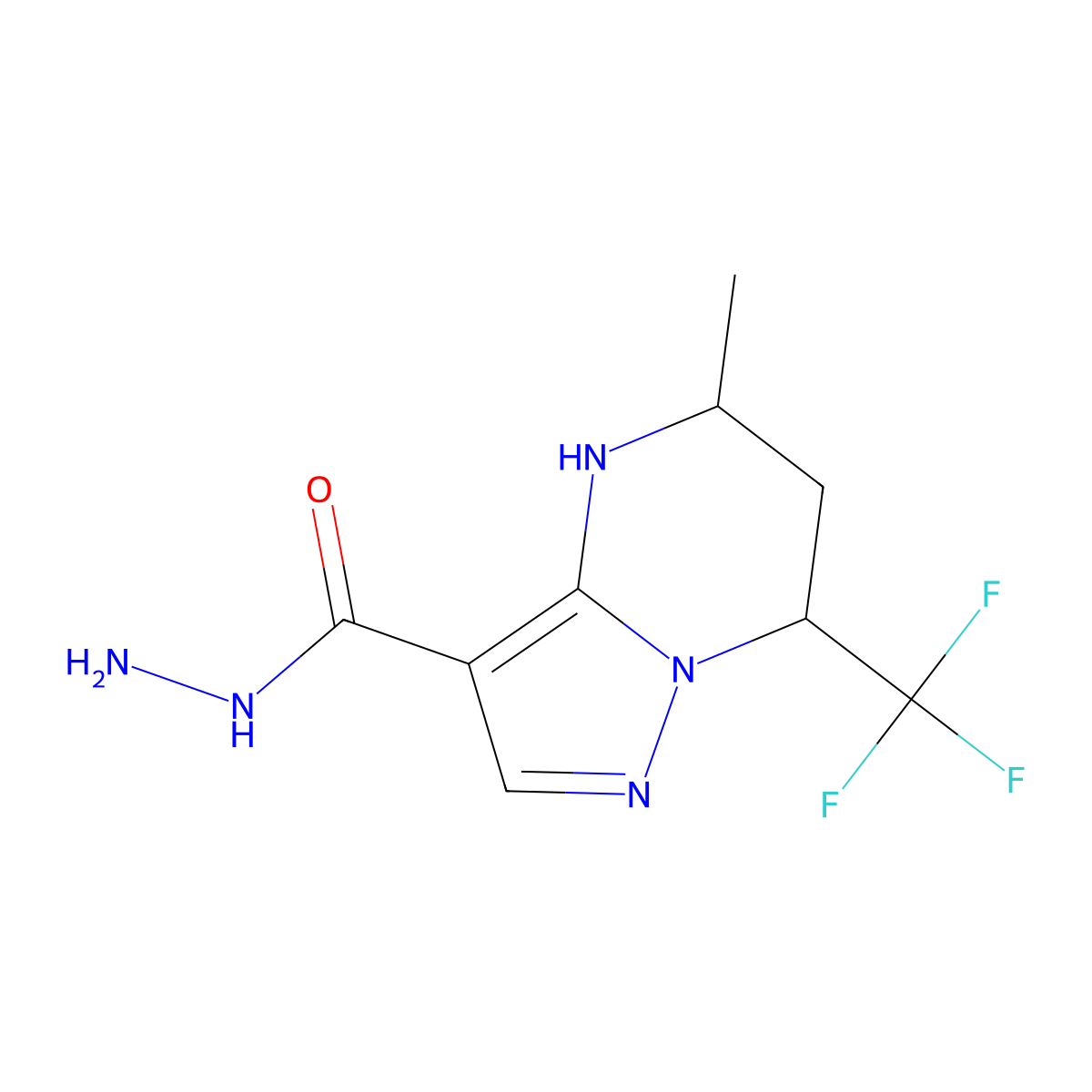 5-Methyl-7-(trifluoromethyl)-4,5,6,7-tetrahydropyrazolo[1,5-a]pyrimidine-3-carbohydrazide molecular structure, CAS 832741-04-5