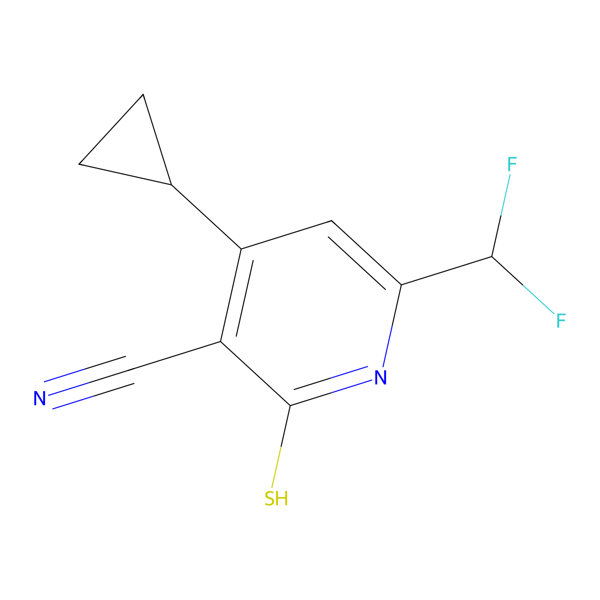 4-Cyclopropyl-6-(difluoromethyl)-2-mercaptonicotinonitrile molecular structure, CAS 832741-18-1