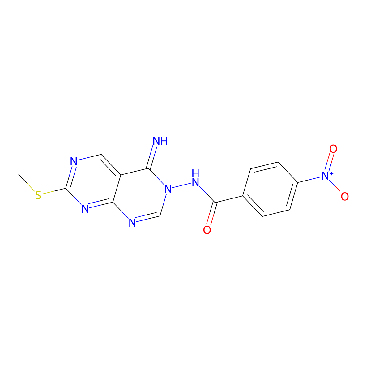 N-[4-imino-7-(methylsulfanyl)pyrimido[4,5-d]pyrimidin-3(4H)-yl]-4-nitrobenzamide molecular structure, CAS 832742-03-7