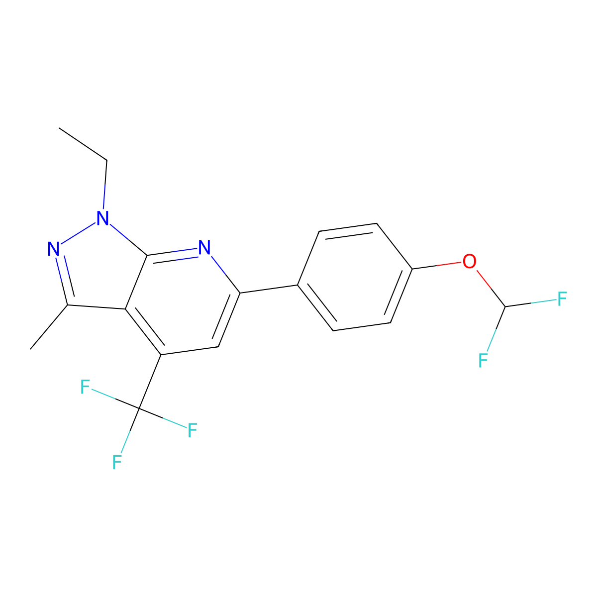 6-[4-(difluoromethoxy)phenyl]-1-ethyl-3-methyl-4-(trifluoromethyl)-1H-pyrazolo[3,4-b]pyridine molecular structure, CAS 832742-09-3