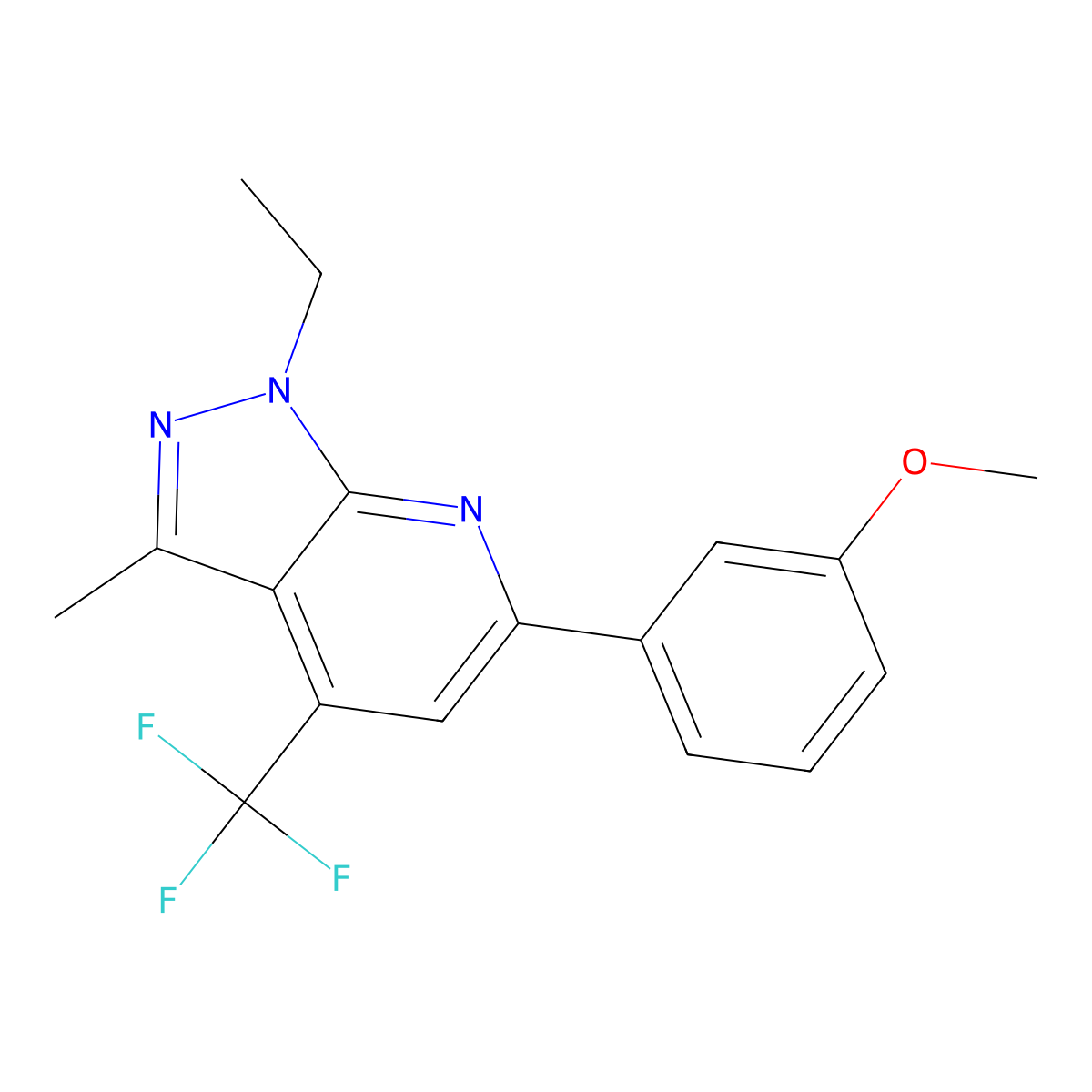 1-ethyl-6-(3-methoxyphenyl)-3-methyl-4-(trifluoromethyl)-1H-pyrazolo[3,4-b]pyridine molecular structure, CAS 832742-28-6