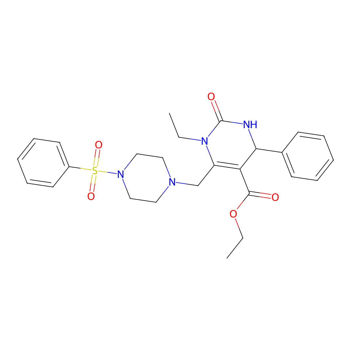 Ethyl 1-ethyl-2-oxo-4-phenyl-6-((4-(phenylsulfonyl)piperazin-1-yl)methyl)-1,2,3,4-tetrahydropyrimidine-5-carboxylate molecular structure, CAS 832742-30-0