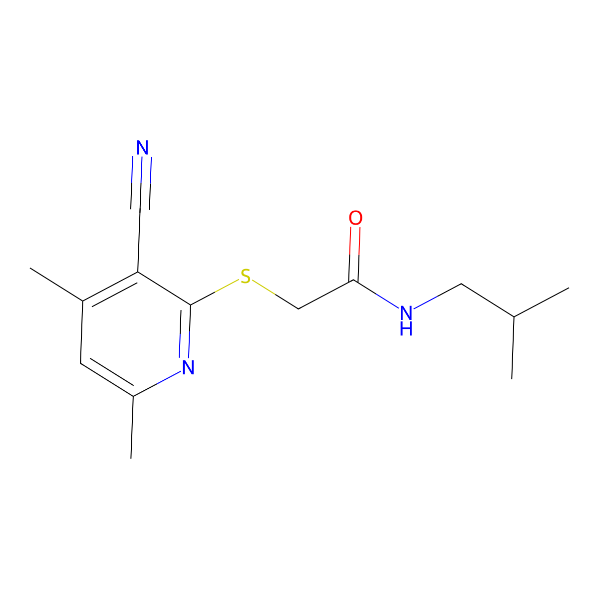 2-(3-cyano-4,6-dimethylpyridin-2-yl)sulfanyl-N-(2-methylpropyl)acetamide molecular structure, CAS 832742-41-3