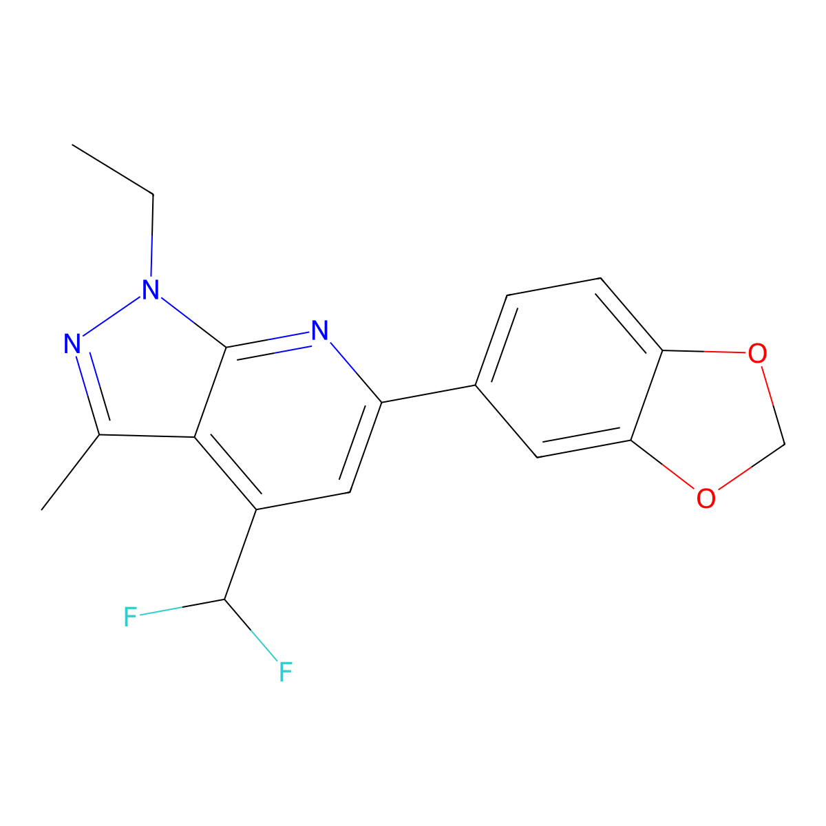6-(1,3-benzodioxol-5-yl)-4-(difluoromethyl)-1-ethyl-3-methyl-1H-pyrazolo[3,4-b]pyridine molecular structure, CAS 832742-58-2