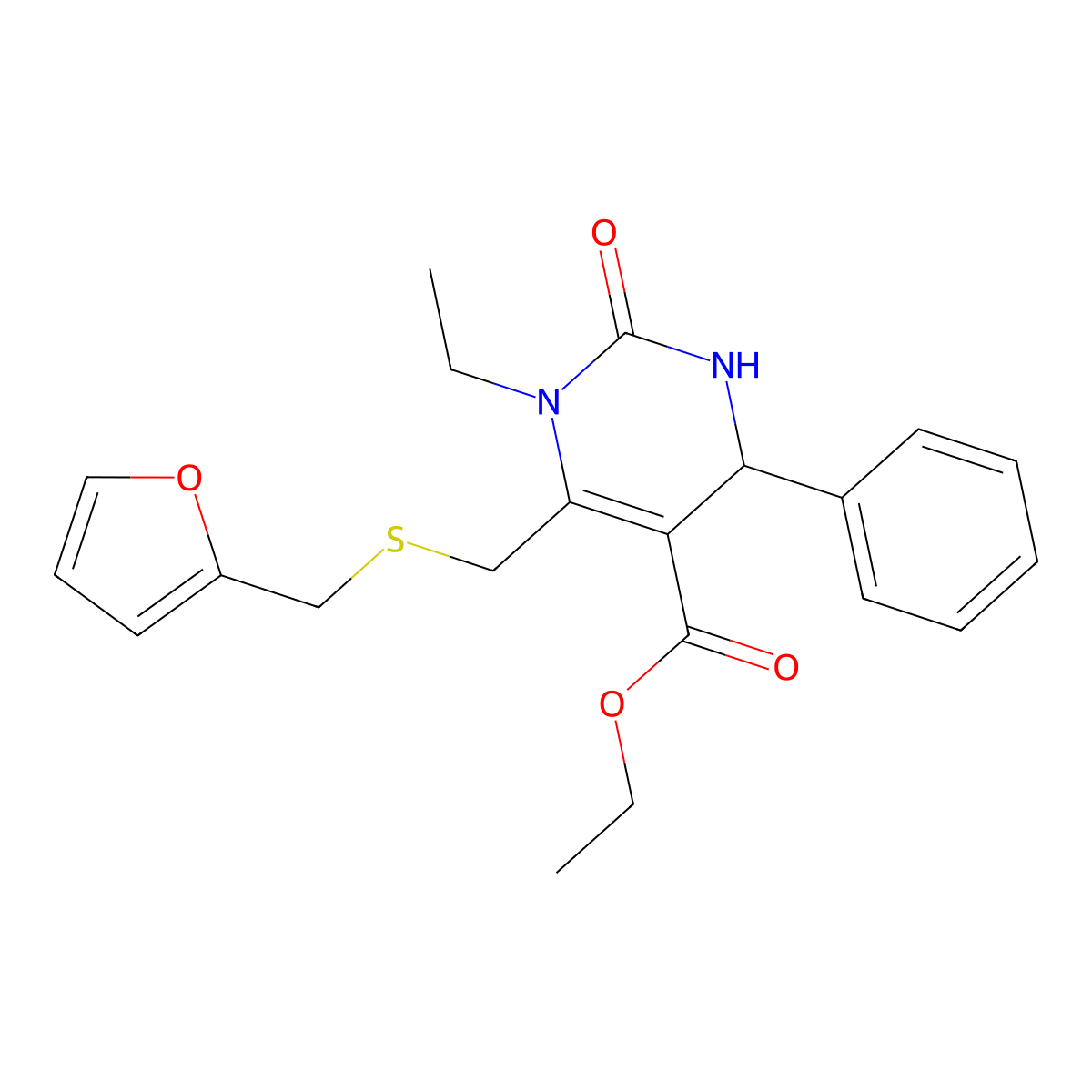 Ethyl 1-ethyl-6-{[(furan-2-ylmethyl)sulfanyl]methyl}-2-oxo-4-phenyl-1,2,3,4-tetrahydropyrimidine-5-carboxylate molecular structure, CAS 832742-74-2
