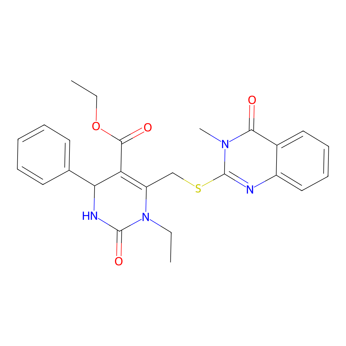 Ethyl 1-ethyl-6-{[(3-methyl-4-oxo-3,4-dihydroquinazolin-2-yl)sulfanyl]methyl}-2-oxo-4-phenyl-1,2,3,4-tetrahydropyrimidine-5-carboxylate molecular structure, CAS 832742-96-8