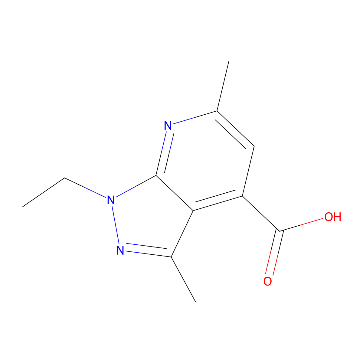 1-ethyl-3,6-dimethyl-1H-pyrazolo[3,4-b]pyridine-4-carboxylic acid molecular structure, CAS 832743-11-0