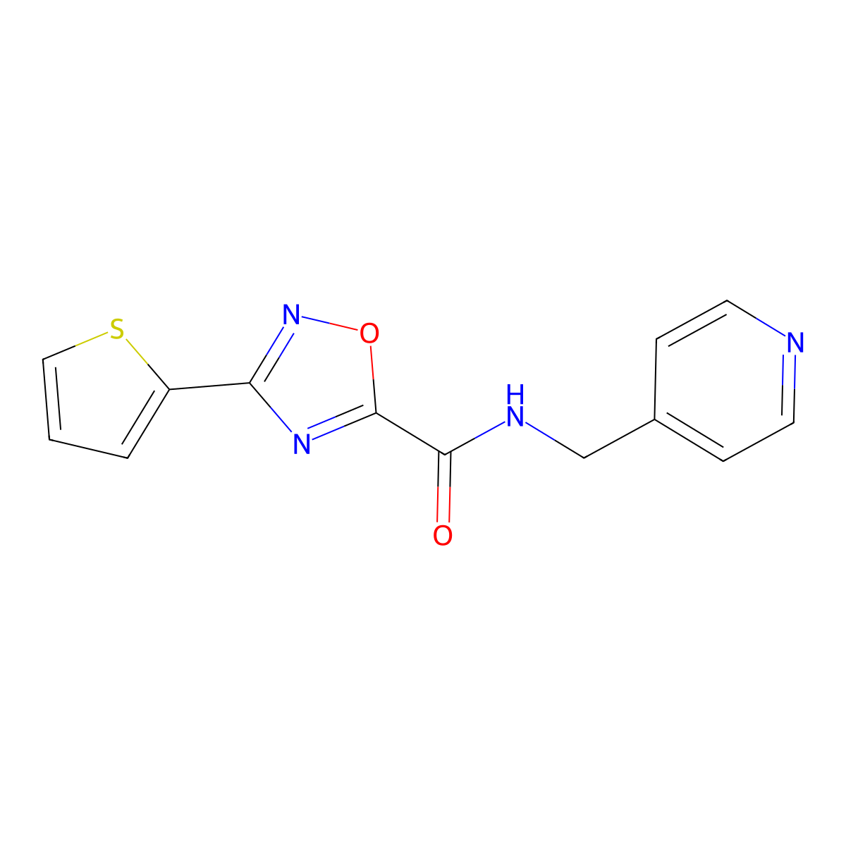 N-(pyridin-4-ylmethyl)-3-(thiophen-2-yl)-1,2,4-oxadiazole-5-carboxamide molecular structure, CAS 832745-44-5