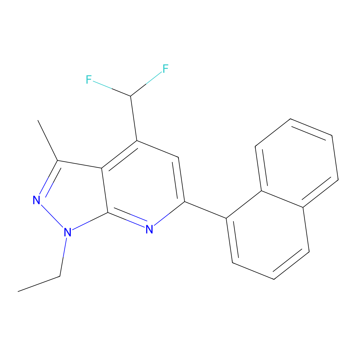 4-(difluoromethyl)-1-ethyl-3-methyl-6-(naphthalen-1-yl)-1H-pyrazolo[3,4-b]pyridine molecular structure, CAS 832745-70-7