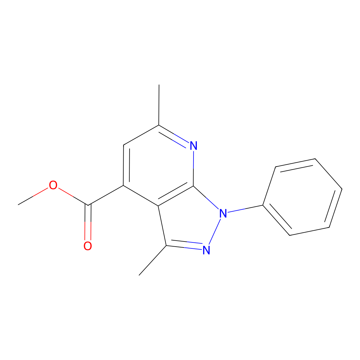 methyl 3,6-dimethyl-1-phenyl-1H-pyrazolo[3,4-b]pyridine-4-carboxylate molecular structure, CAS 832745-86-5
