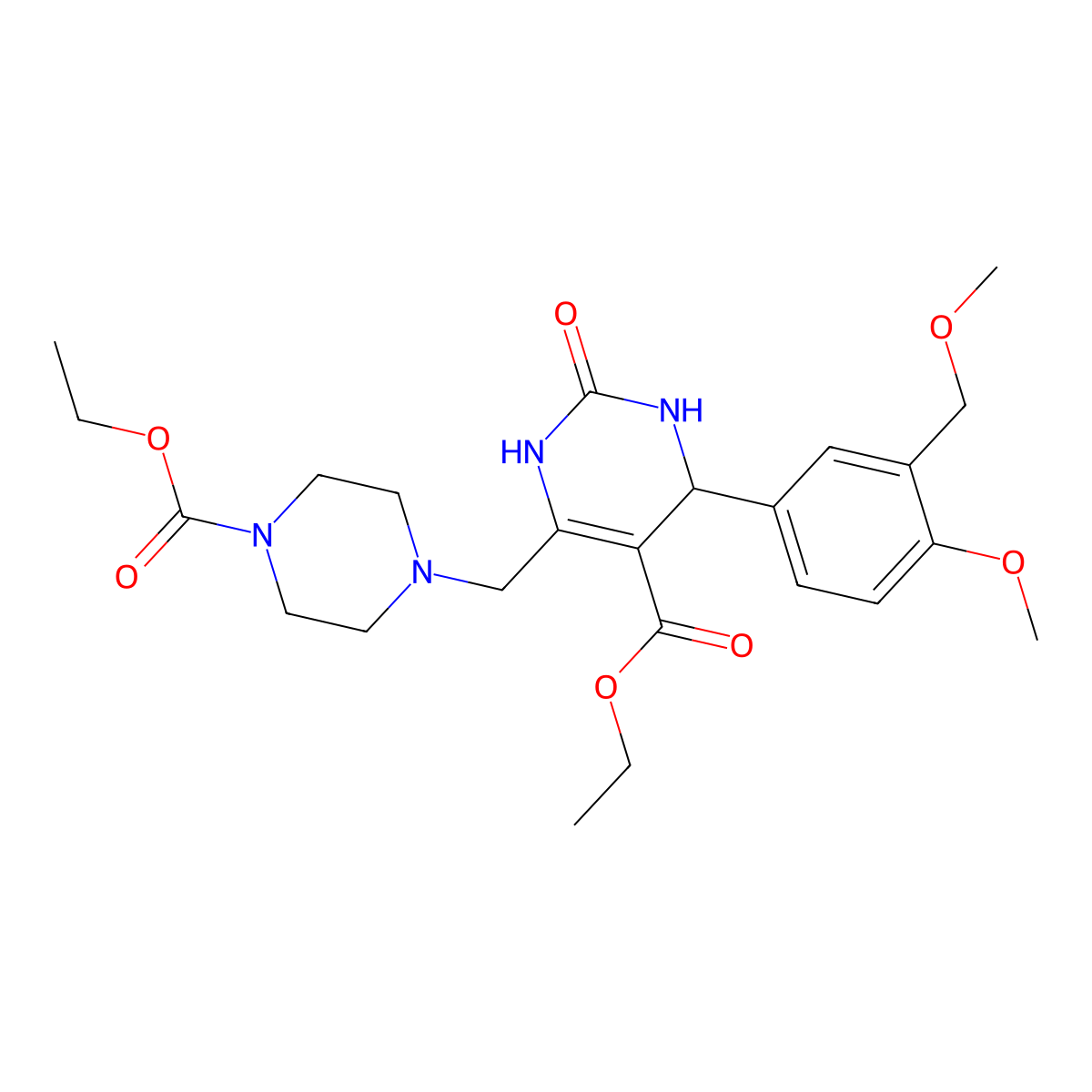 Ethyl 6-((4-(ethoxycarbonyl)piperazin-1-yl)methyl)-4-(4-methoxy-3-(methoxymethyl)phenyl)-2-oxo-1,2,3,4-tetrahydropyrimidine-5-carboxylate molecular structure, CAS 832745-89-8